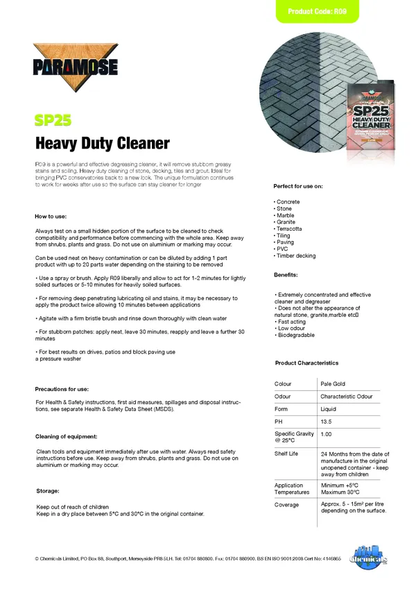 SP25 Heavy Duty Cleaner Datasheet PDF 